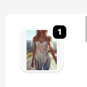 White Lace Corset Top with Fringe